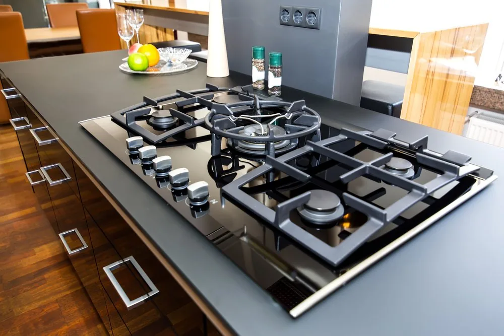Modern domestic gas hob in a kitchen