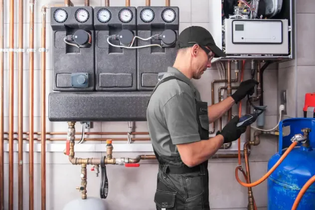 Gas technician carrying out safety checks